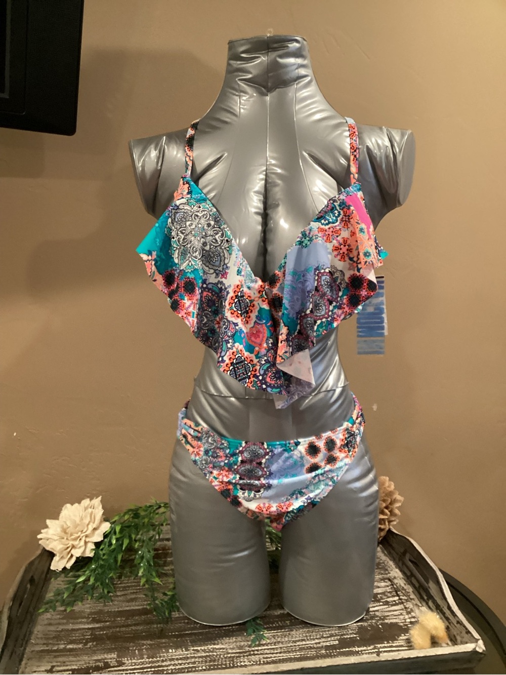 Floral Paisley Ruffle Bikini Set - Multicolor